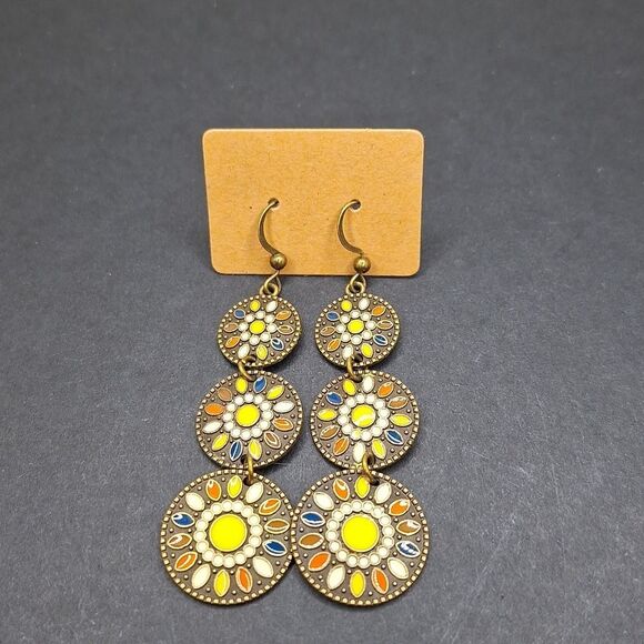 Jewelry - Bronze yellow earrings mandala drop flower jewelry
